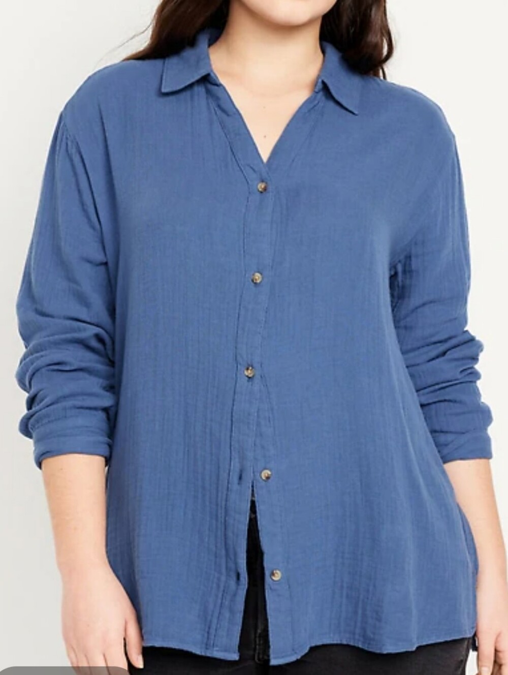 NWOT Old Navy Blue Crinkle Gauze Button-Down Shirt